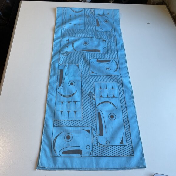 Vtg Barry Herem Scarf Blue1979 Northwest Coast Native Design Pacific 11 x 54” - Picture 7 of 9